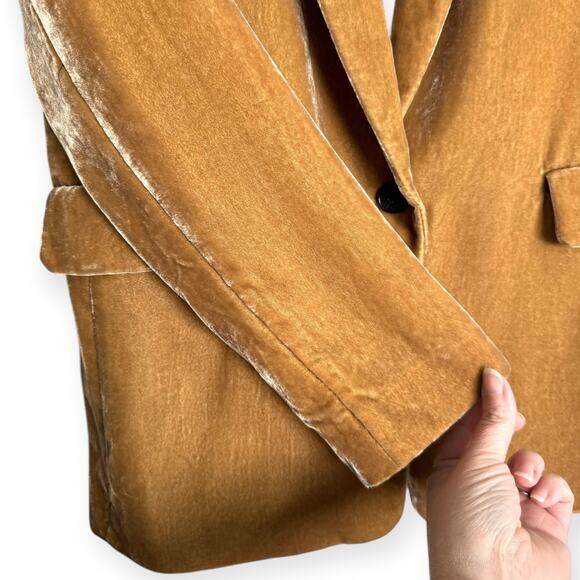 Banana Republic Mustard Yellow Velvet Velour One Button Blazer Women's Size 4 - Picture 6 of 10
